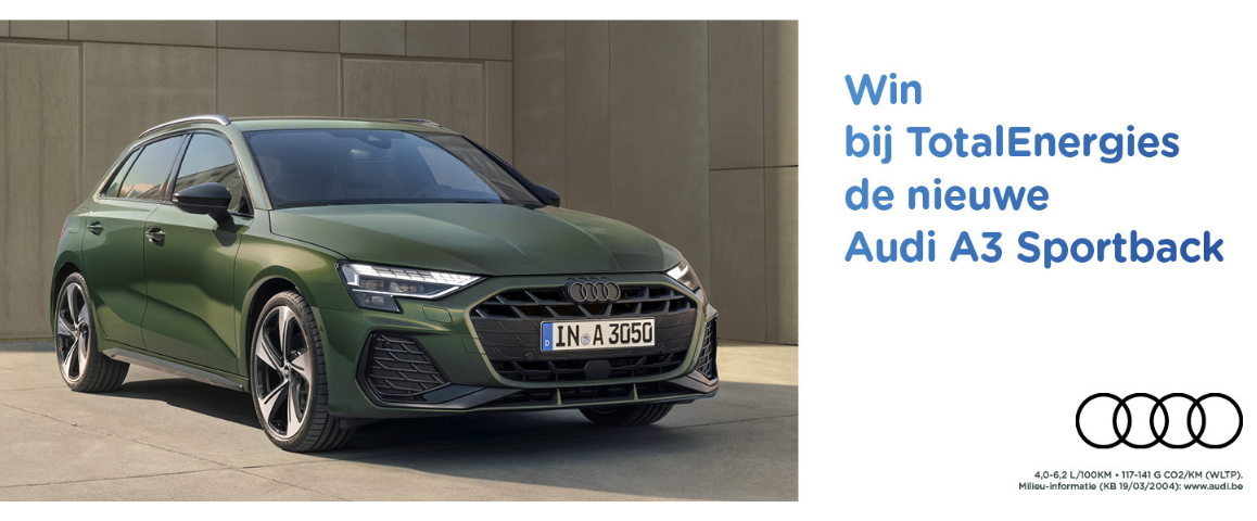 Win bij TotalEnergies de nieuwe Audi A3 Sportback 